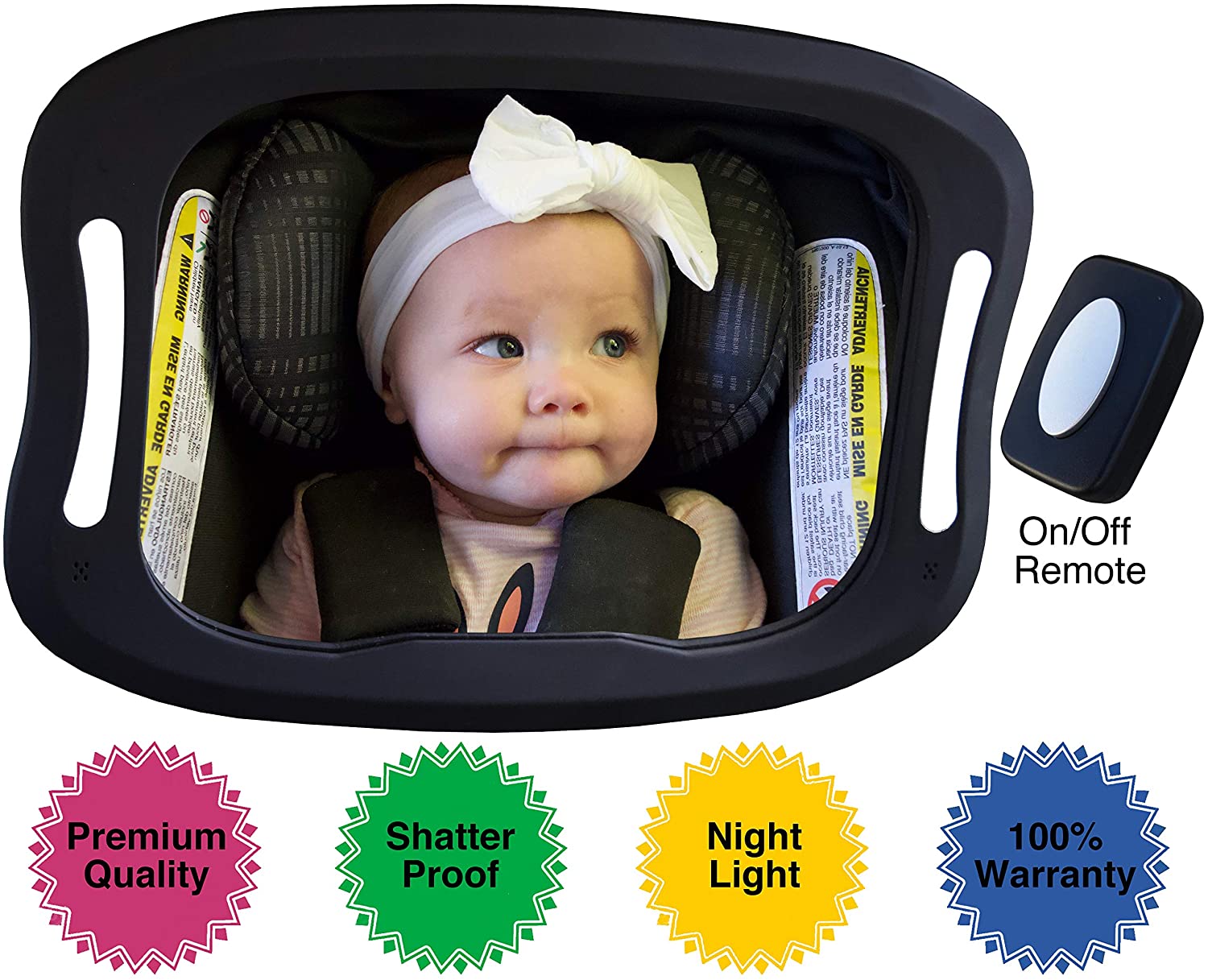 Baby Car Mirror with Light (for Driving at Night) & FOB Control - Best Baby Car Mirror With Light